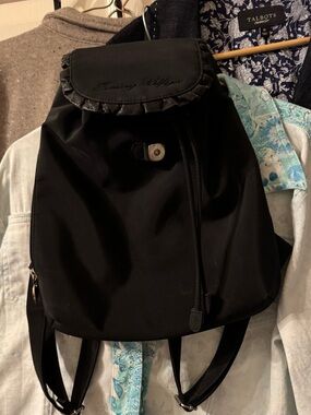 Tommy Hilfiger Small Black Backpack with Ruffled Flap